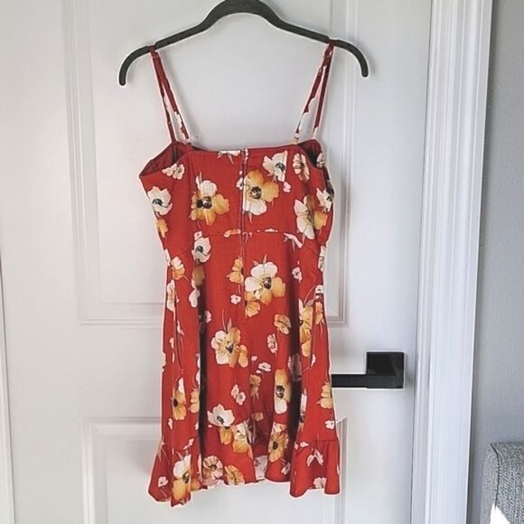 Speechless Fire Burnt Orange Floral Sleeveless  Linen Blend Spring Dress-Small - Picture 5 of 14